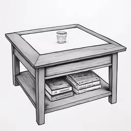 the small coffee table has two books under it