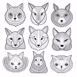 nine face drawn on paper with an intricate pen drawing technique