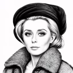 a woman with a hat and coat with fur