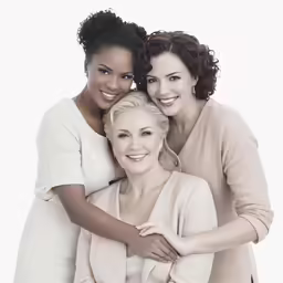 three smiling ladies embracing while taking a photo