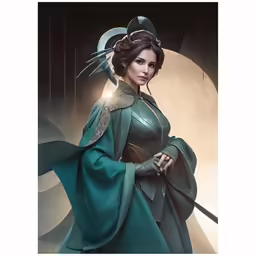 a woman wearing a costume that has been drawn to look like the character from star wars