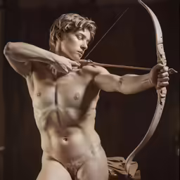 nude girl and a male, with a bow and arrow