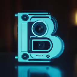 a close up of a camera with lights in the background