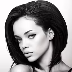 black and white image of a woman with very long hair