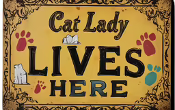a picture of a sign that says cat lady lives here