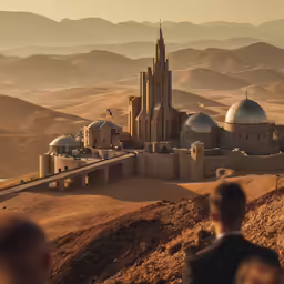some mountains a road and some houses with domes