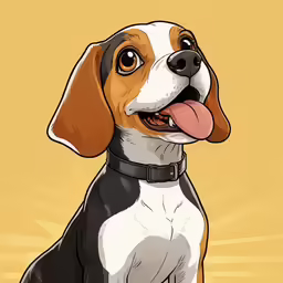 a drawing of a brown and black dog with his tongue out