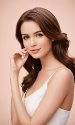 an attractive young lady posing with long brown hair