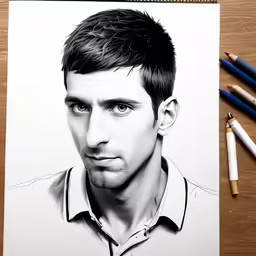 a pencil drawing of a young man with a smirk on his face