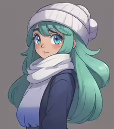 a person wearing a hat and scarf with blue eyes
