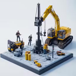 construction scene consisting of a small model of machinery