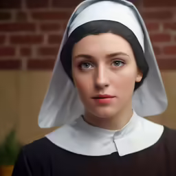 a realistic woman wearing an old fashioned nun costume