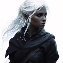 a person with very long hair, wearing a black coat