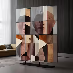 a series of four photo frames in front of a window