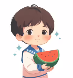 a little boy holding a large slice of watermelon