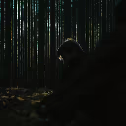 a person is in the dark next to a tree