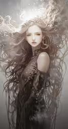 a digital painting of a woman with long hair