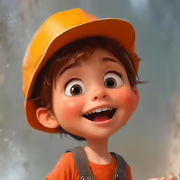 a child in a construction helmet smiling