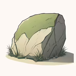 a cartoon rock sitting on top of grass