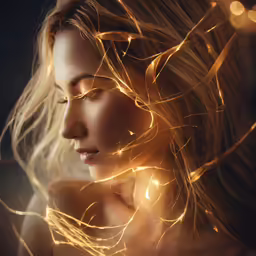 a blonde woman with sparkling lights around her
