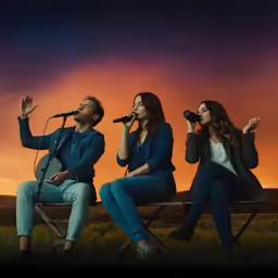 three girls singing into microphones while one sings