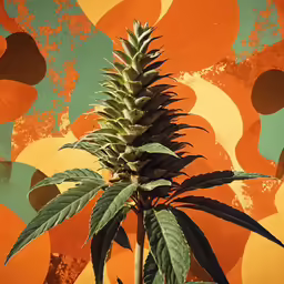a plant with green leaves in front of a colorful wall