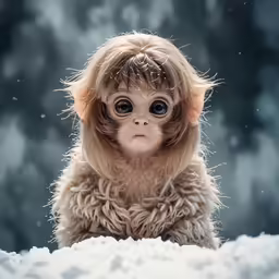 the little monkey is dressed in fluffy fur