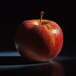 an apple is sitting on a black background