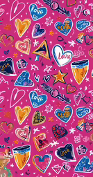 a pink background of hearts, stars and stars
