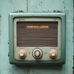 an old fashioned radio sitting on the side of a building