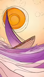 a boat with long purple hair is in the water