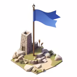 a model of an old tower with flags