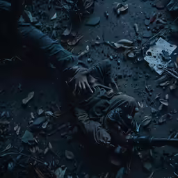 person in the dark holding onto an item with a gun