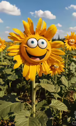 a sunflower with eyes and a face