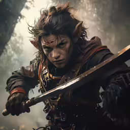 a person with dark hair and two knives in their hands