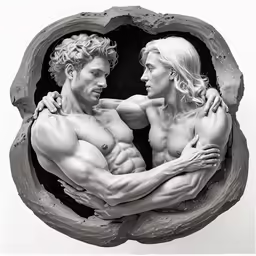 a man and a woman are shown in the shape of a sculpture