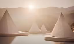 a lot of white cones in a large body of water
