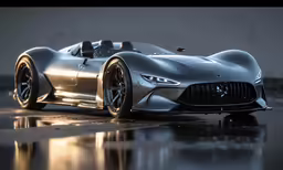 a shiny sports car is sitting on the floor