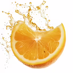 orange is placed in the air with water splashing