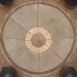 five feet standing around the middle of a circle