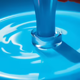 a blue water and some bubbles with one finger and one other