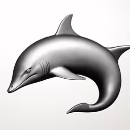 a metal dolphin with a shiny background