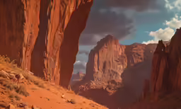 the sun shines on red rocky mountains and plains