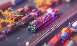 an image of toy cars on a model track