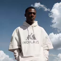 an african american male in a white sweatshirt posing for the camera