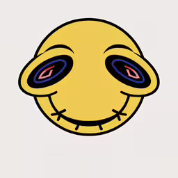 the cartoon smiley face has two blue eyes,a face with many blue circles in it