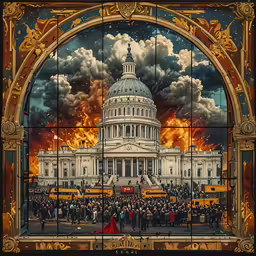a photograph with people standing in front of the capital building with a sky background