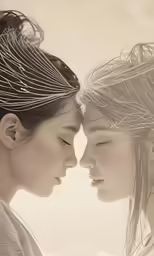 a woman that has her head in another one