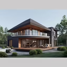 a house that has a lot of windows and lights on it