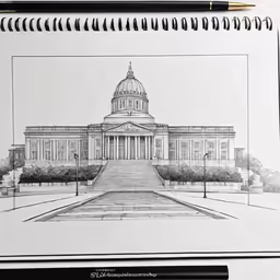 a drawing of a building with a dome and steps to the top